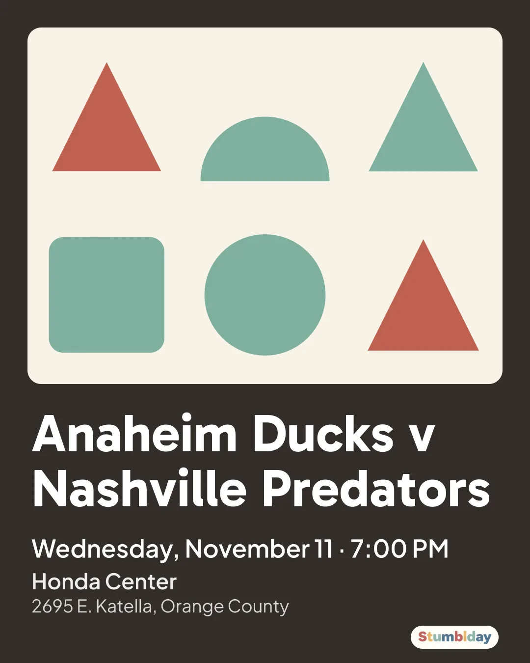 Flyer for Anaheim Ducks v Nashville Predators: Wednesday, November 11 · 7:00 PM at Honda Center