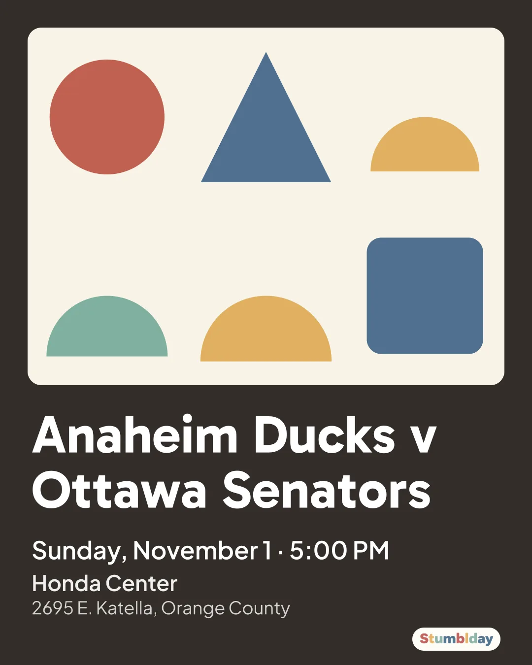 Flyer for Anaheim Ducks v Ottawa Senators: Sunday, November 1 · 5:00 PM at Honda Center
