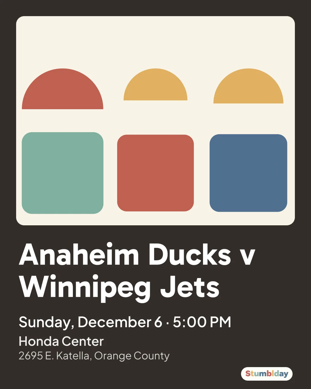 Flyer for Anaheim Ducks v Winnipeg Jets: Sunday, December 6 · 5:00 PM at Honda Center