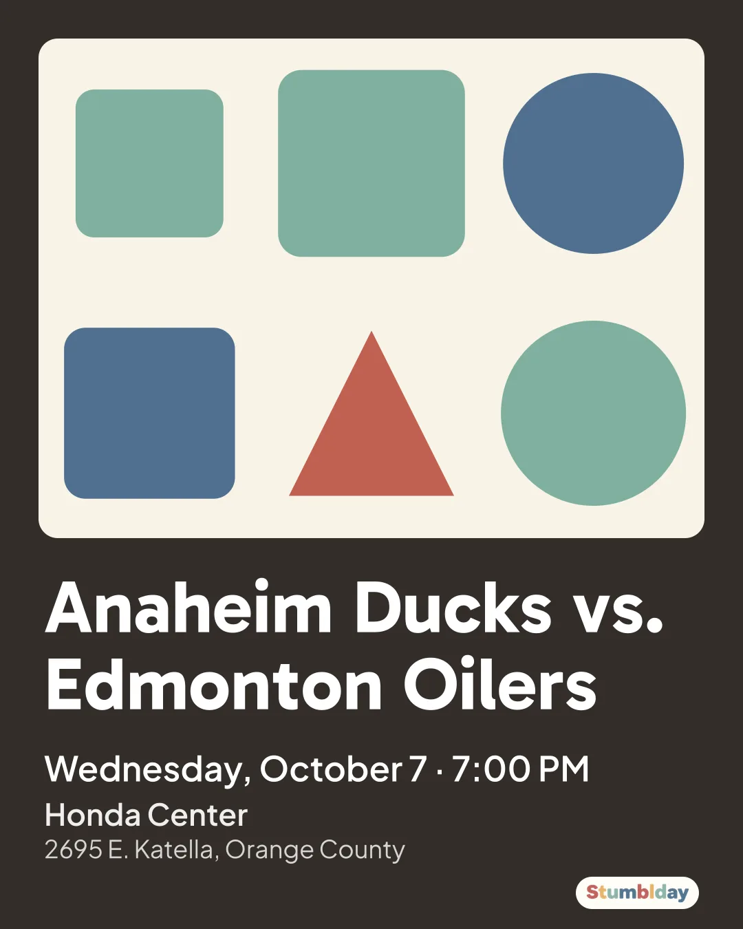 Flyer for Anaheim Ducks vs. Edmonton Oilers: Wednesday, October 7 · 7:00 PM at Honda Center