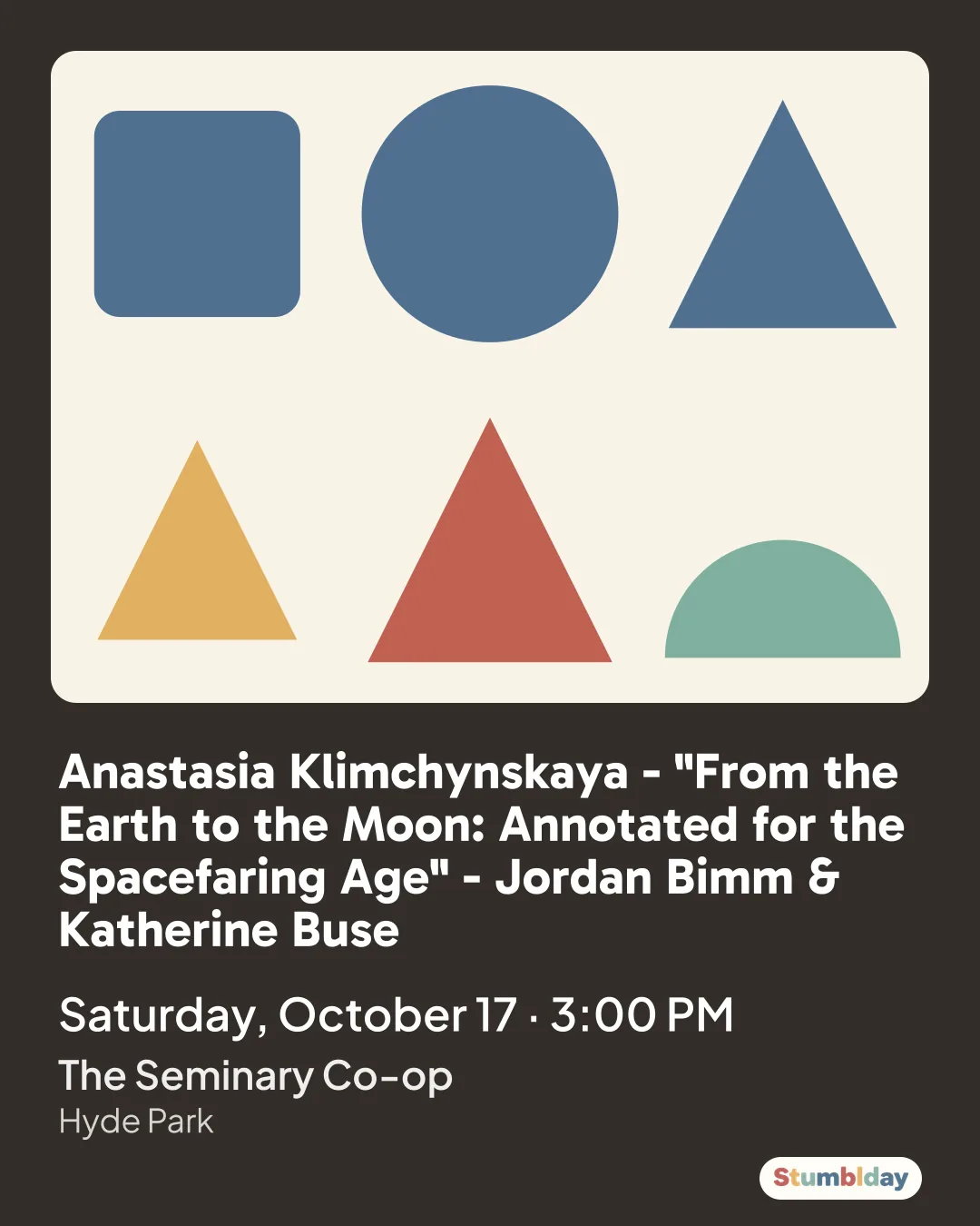 Flyer for Anastasia Klimchynskaya - "From the Earth to the Moon: Annotated for the Spacefaring Age" - Jordan Bimm & Katherine Buse: Saturday, October 17 · 3:00 PM at The Seminary Co-op