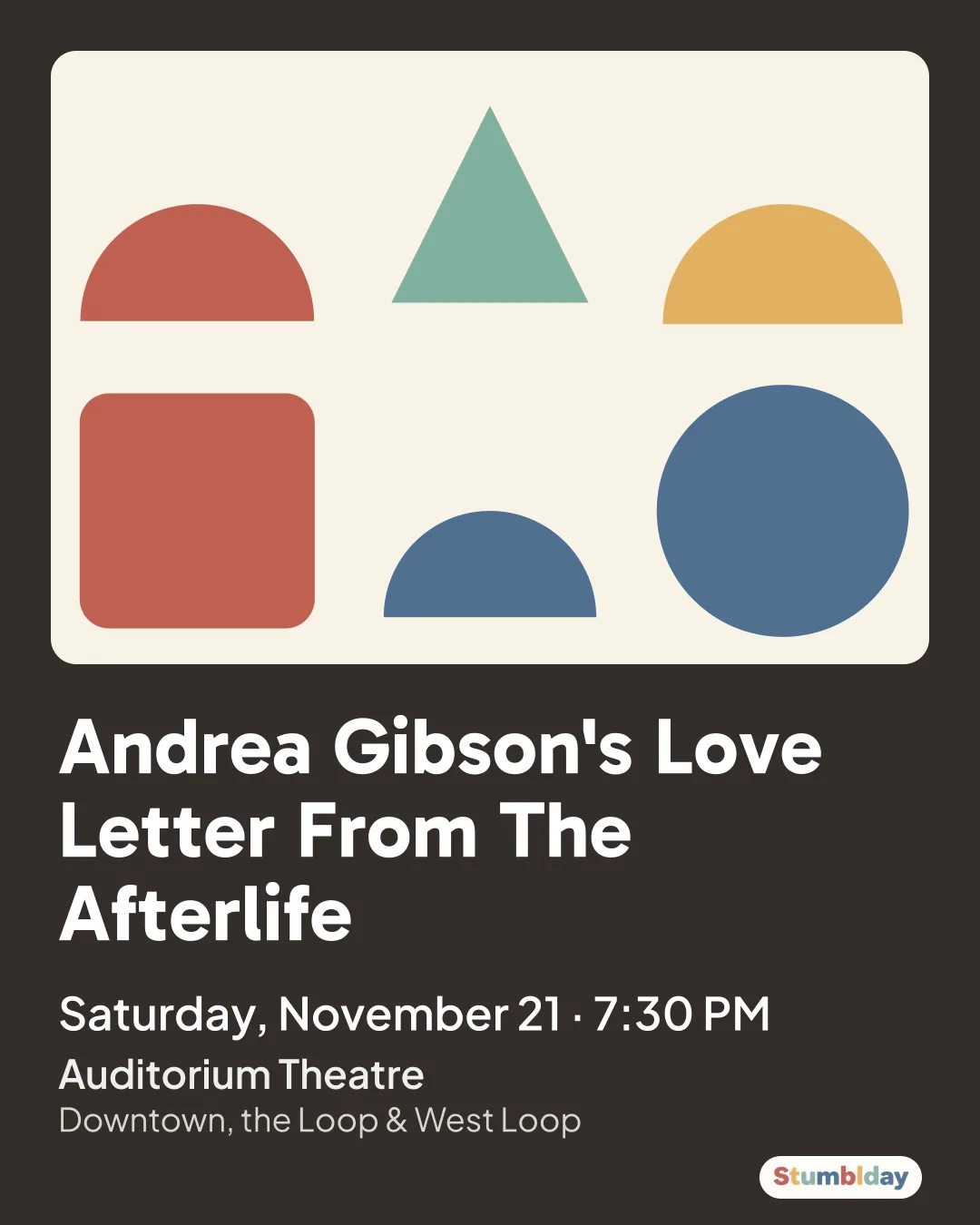 Flyer for Andrea Gibson's Love Letter From The Afterlife: Saturday, November 21 · 7:30 PM at Auditorium Theatre