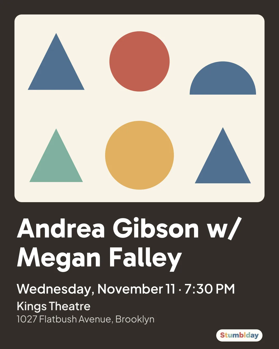 Flyer for Andrea Gibson w/ Megan Falley: Wednesday, November 11 · 7:30 PM at Kings Theatre