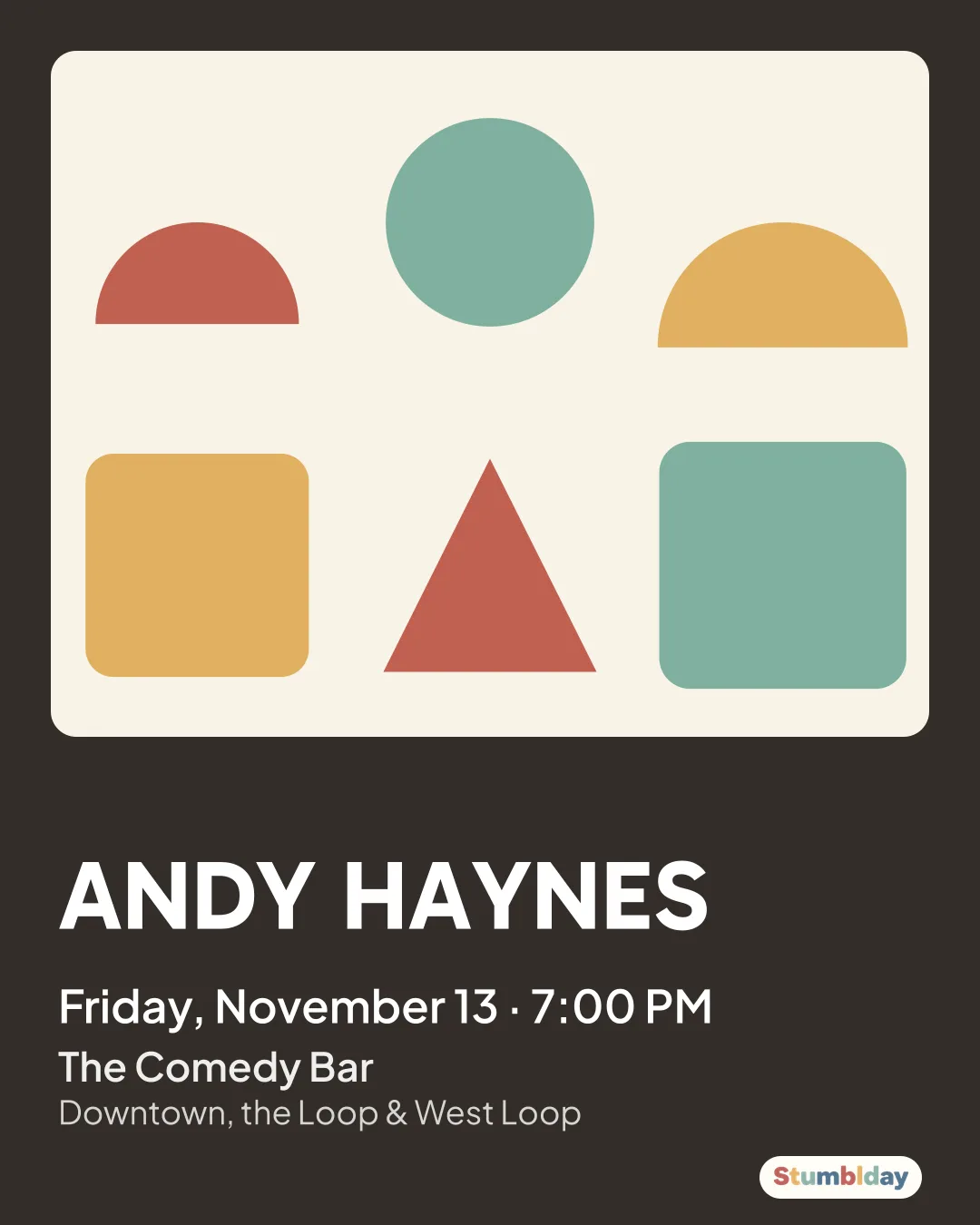 Flyer for ANDY HAYNES: Friday, November 13 · 7:00 PM at The Comedy Bar
