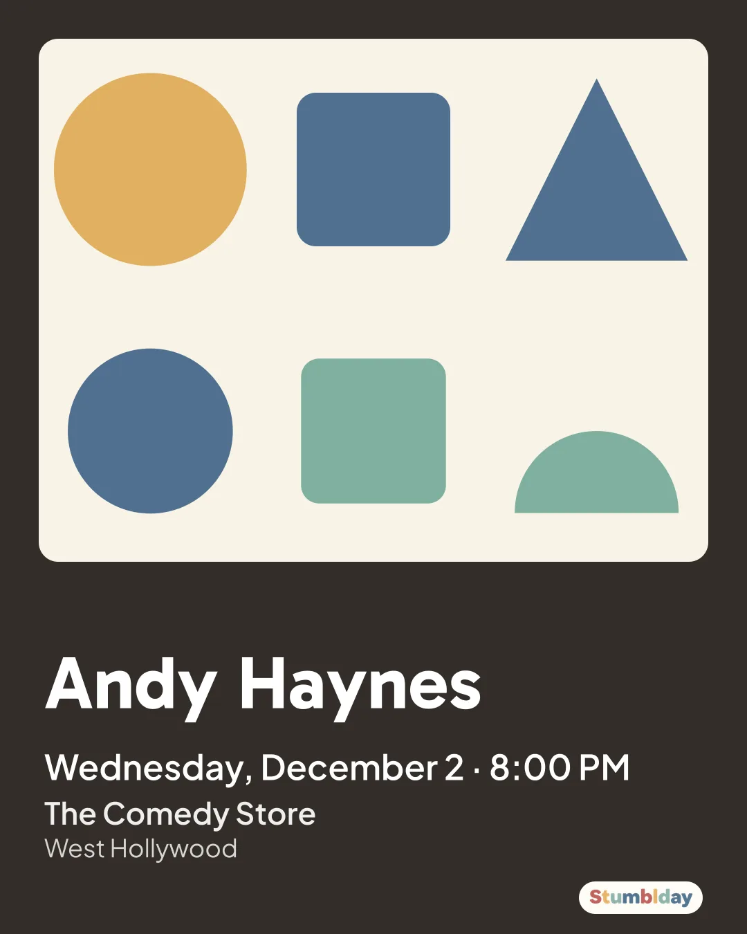 Flyer for Andy Haynes: Wednesday, December 2 · 8:00 PM at The Comedy Store