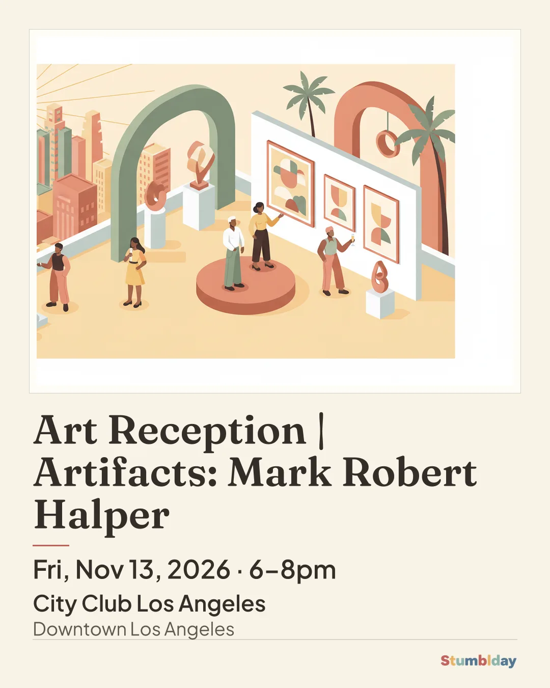 Flyer for Art Reception | Artifacts: Mark Robert Halper: Fri, Nov 13, 2026 · 6–8pm at City Club Los Angeles