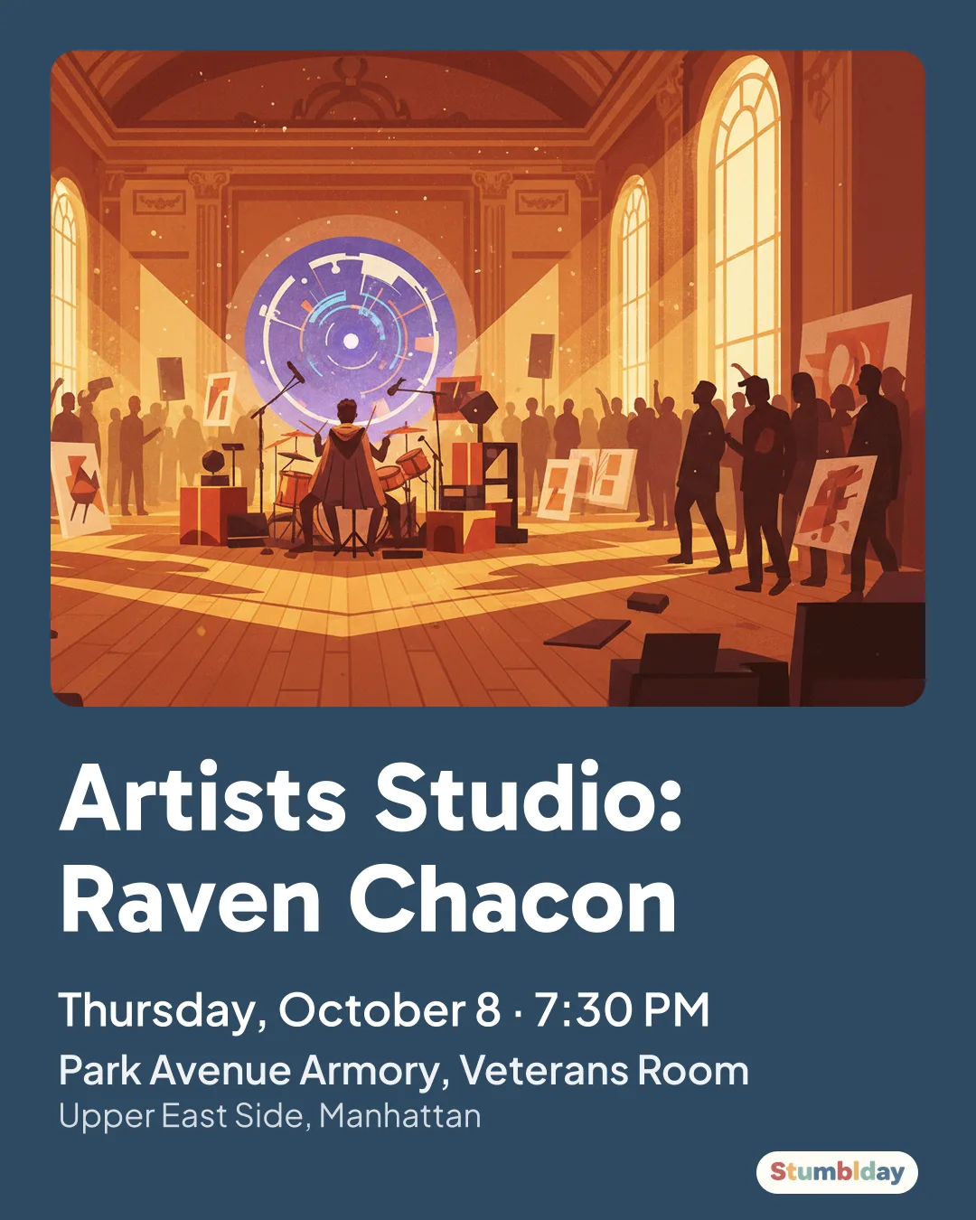 Flyer for Artists Studio: Raven Chacon: Thursday, October 8 · 7:30 PM at Park Avenue Armory, Veterans Room