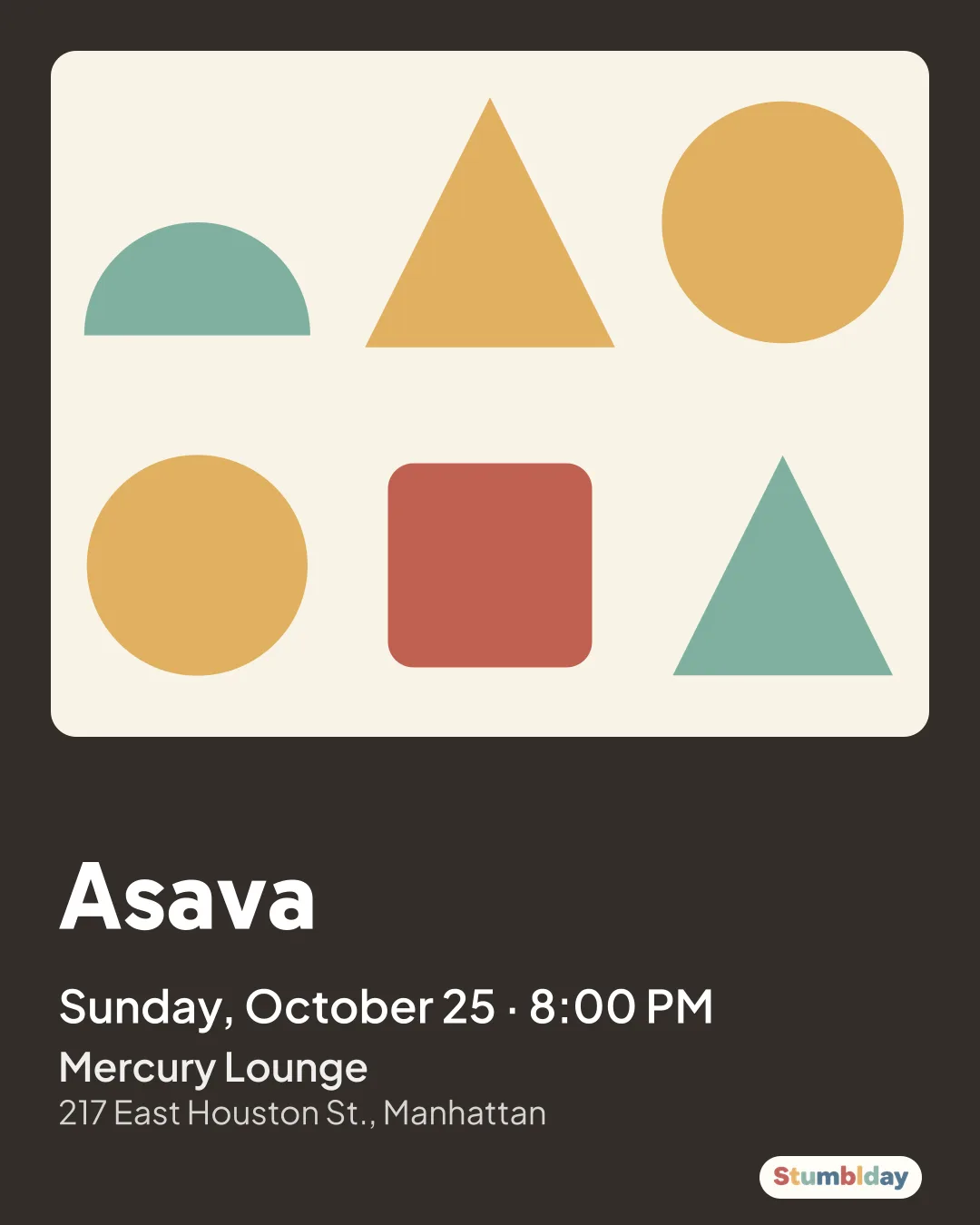 Flyer for ASAVA: Sunday, October 25 · 8:00 PM at Mercury Lounge