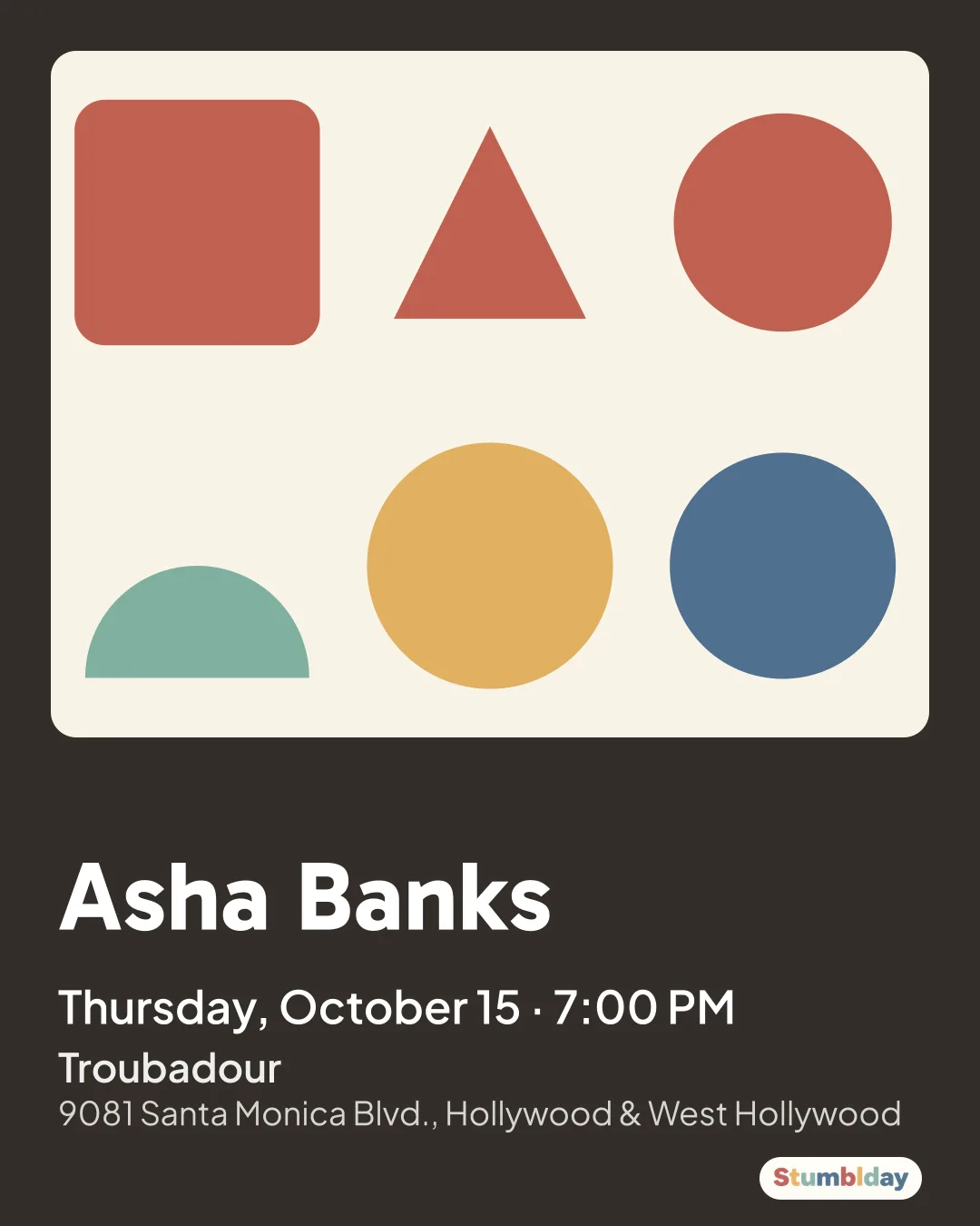 Flyer for Asha Banks: Thursday, October 15 · 7:00 PM at Troubadour