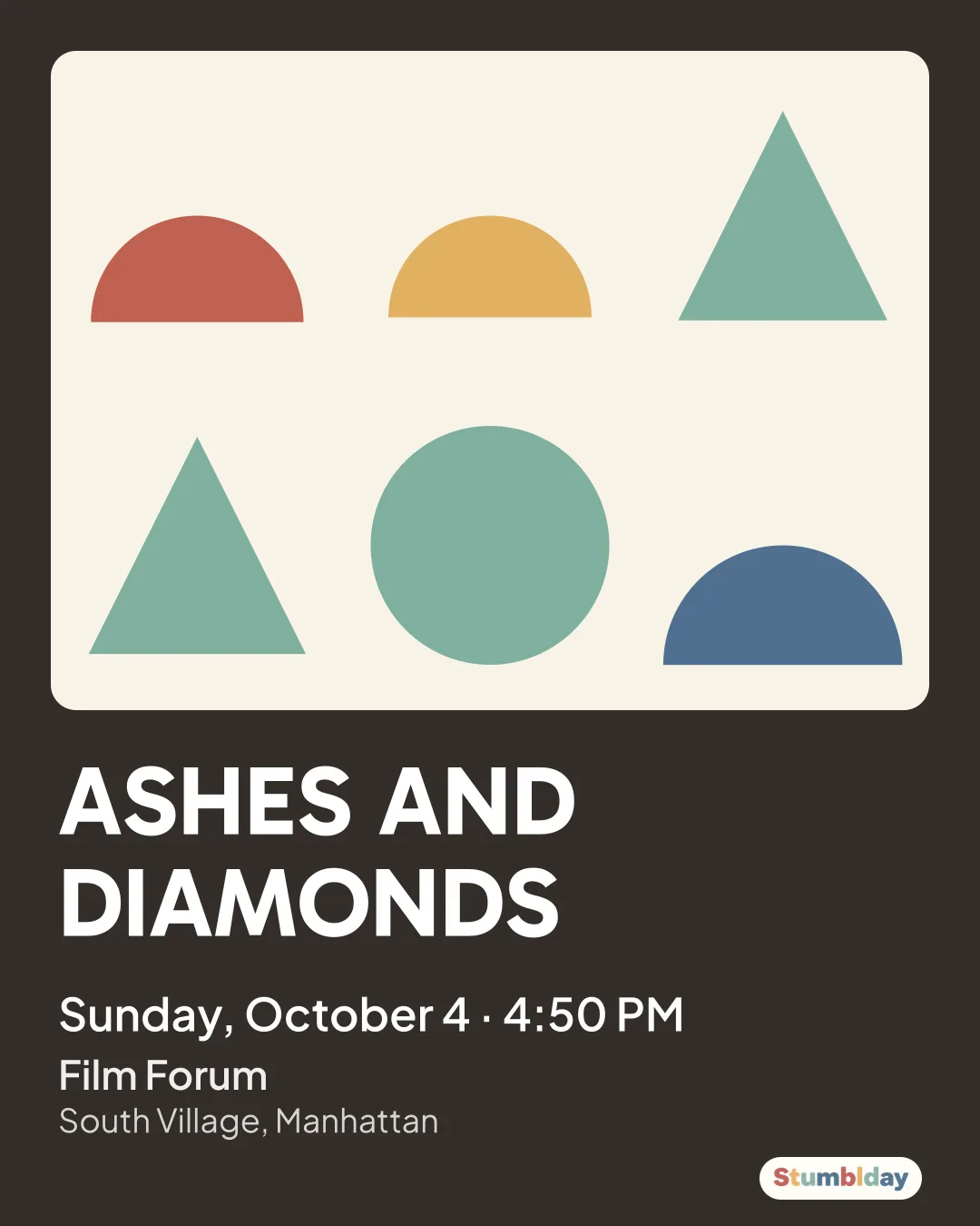 Flyer for ASHES AND DIAMONDS: Sunday, October 4 · 4:50 PM at Film Forum
