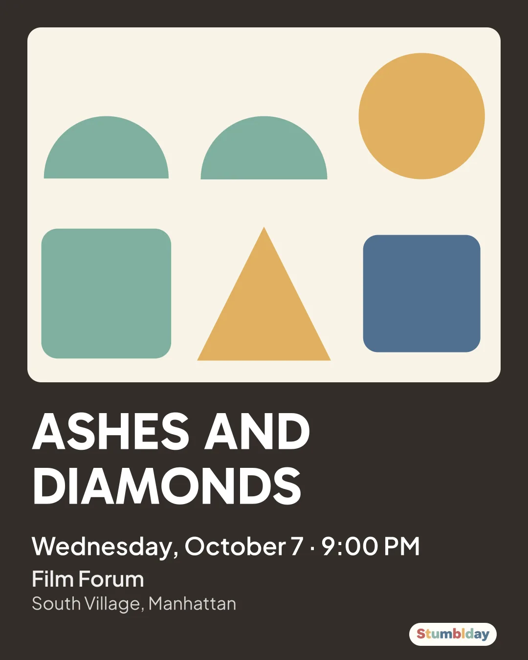 Flyer for ASHES AND DIAMONDS: Wednesday, October 7 · 9:00 PM at Film Forum
