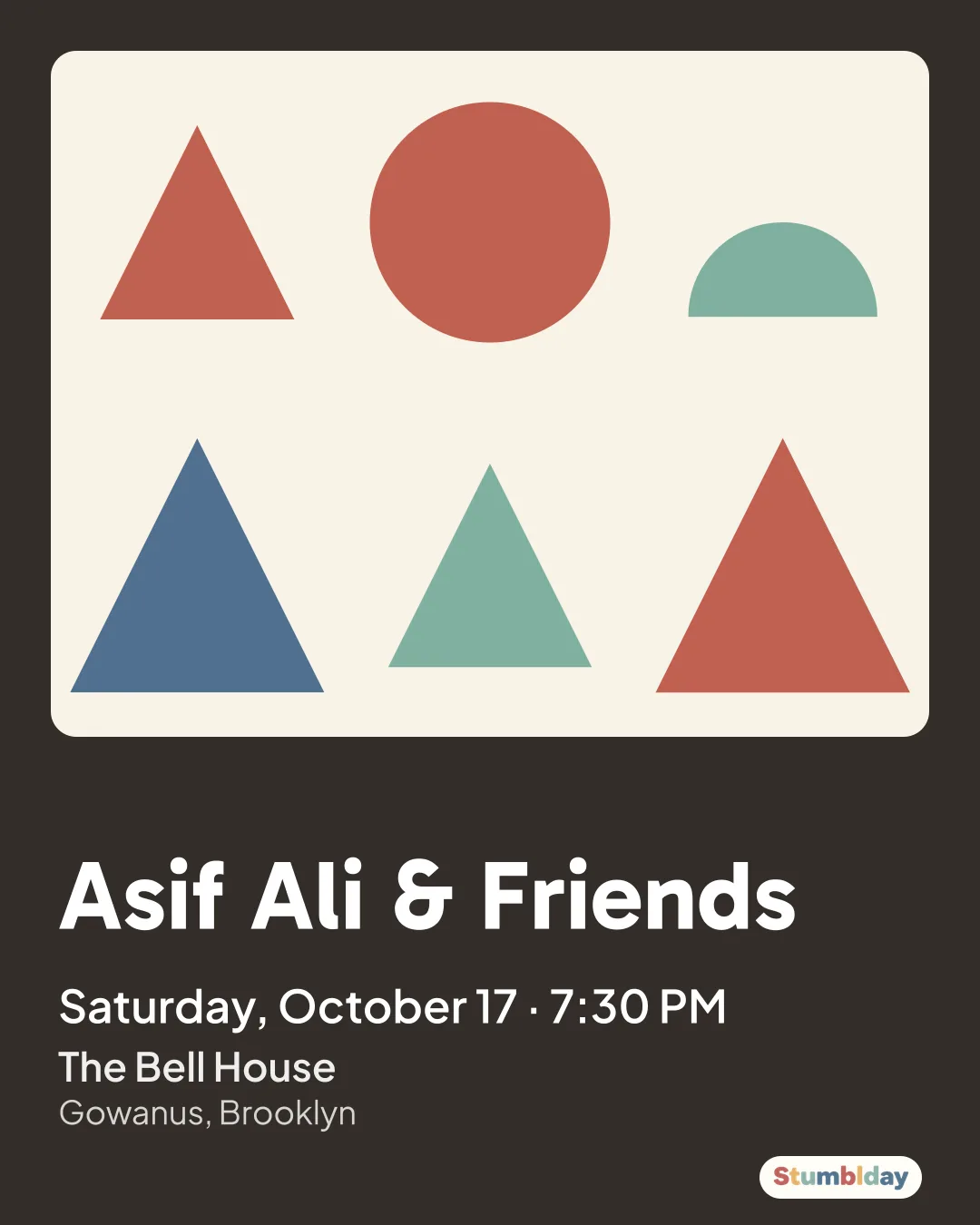 Flyer for Asif Ali & Friends: Saturday, October 17 · 7:30 PM at The Bell House