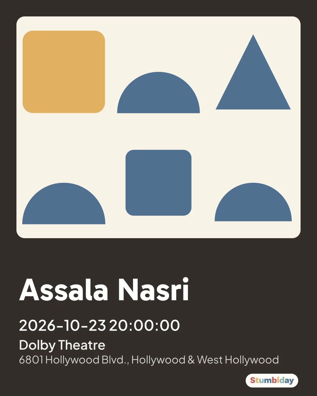 Flyer for Assala Nasri: 2026-10-23 20:00:00 at Dolby Theatre