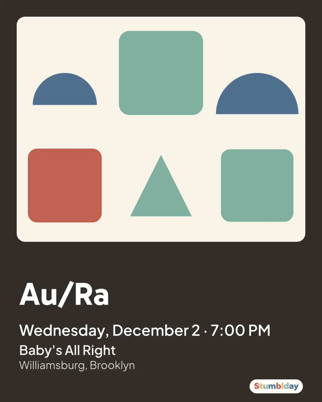 Flyer for Au/Ra: Wednesday, December 2 · 7:00 PM at Baby's All Right