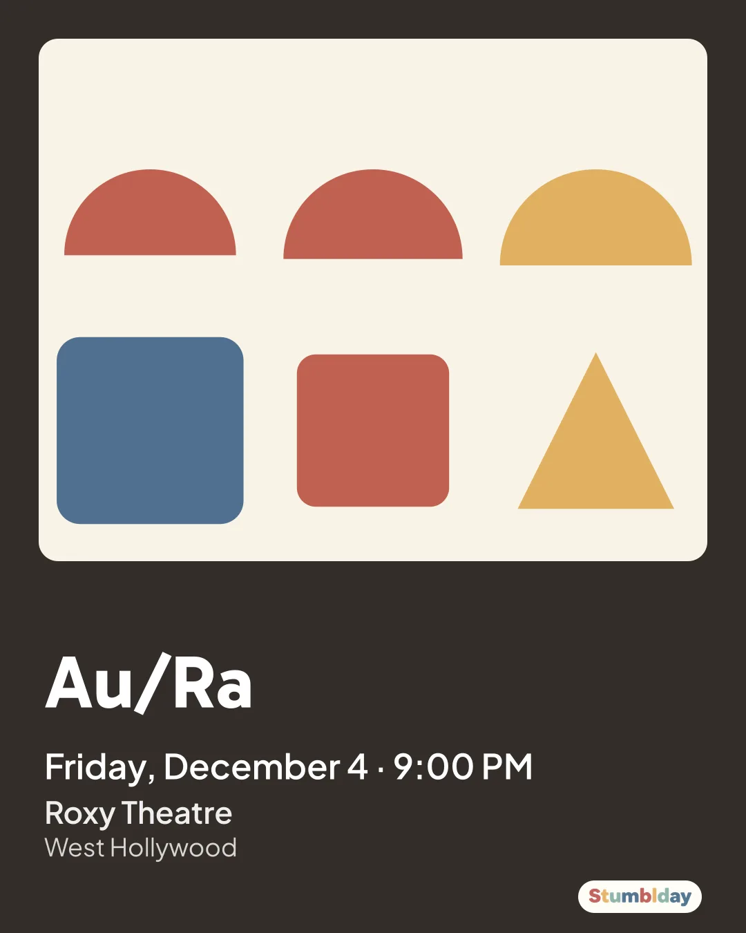 Flyer for Au/Ra: Friday, December 4 · 9:00 PM at Roxy Theatre