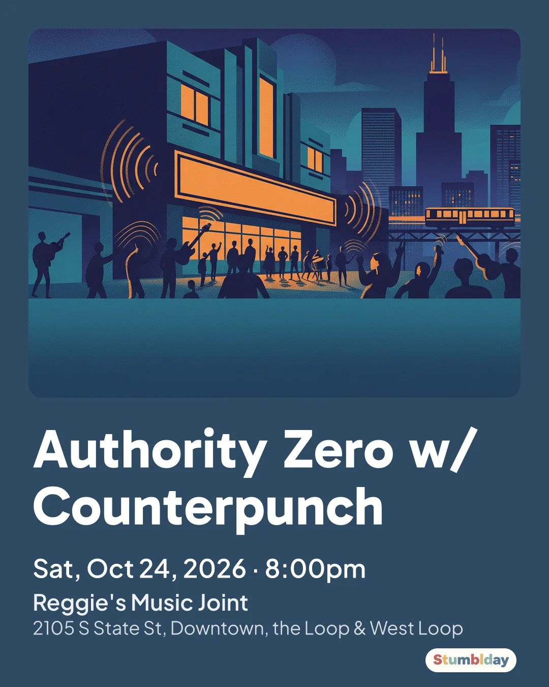 Flyer for Authority Zero w/ Counterpunch: Sat, Oct 24, 2026 · 8:00pm at Reggie's Music Joint
