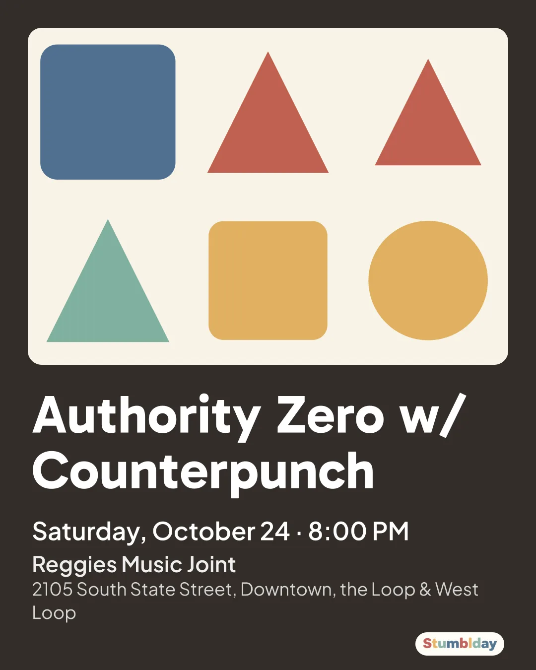 Flyer for Authority Zero w/ Counterpunch: Saturday, October 24 · 8:00 PM at Reggies Music Joint