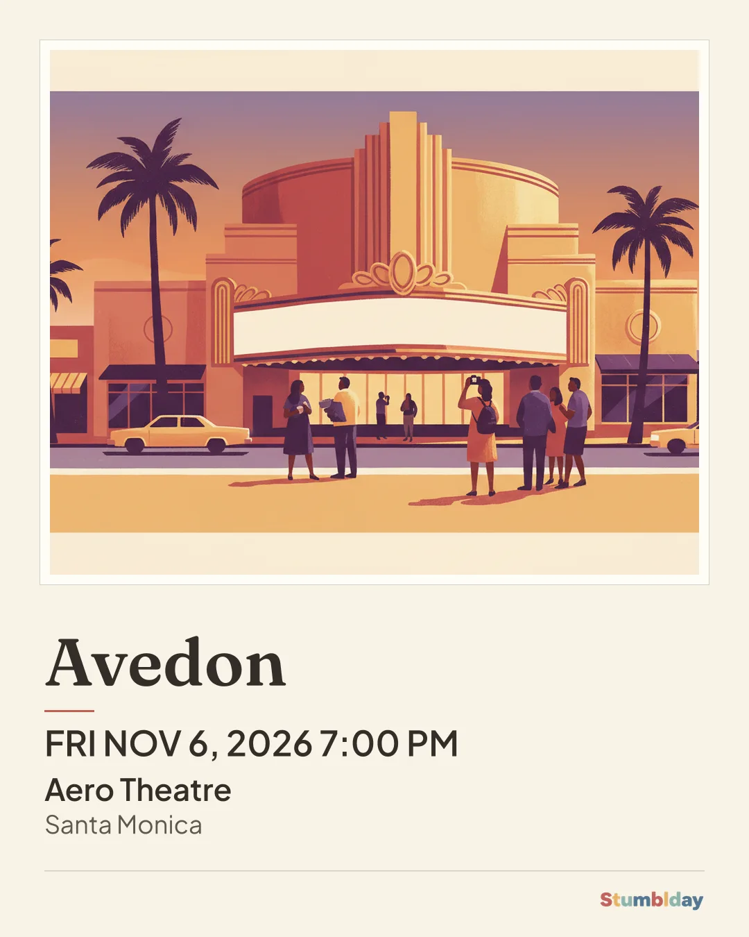 Flyer for Avedon: FRI NOV 6, 2026 7:00 PM at Aero Theatre