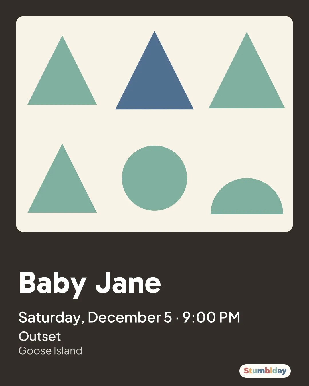 Flyer for Baby Jane: Saturday, December 5 · 9:00 PM at Outset