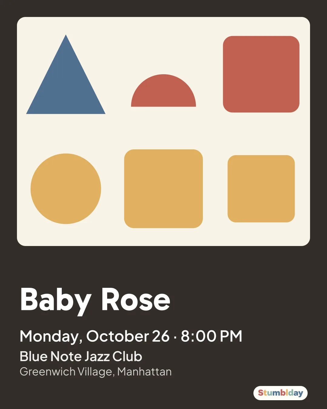 Flyer for Baby Rose: Monday, October 26 · 8:00 PM at Blue Note Jazz Club