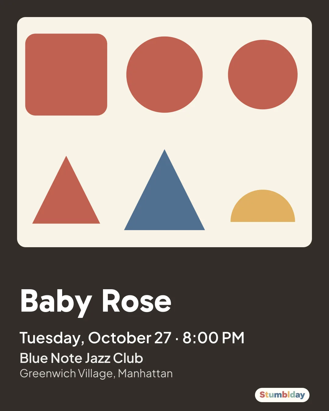 Flyer for Baby Rose: Tuesday, October 27 · 8:00 PM at Blue Note Jazz Club