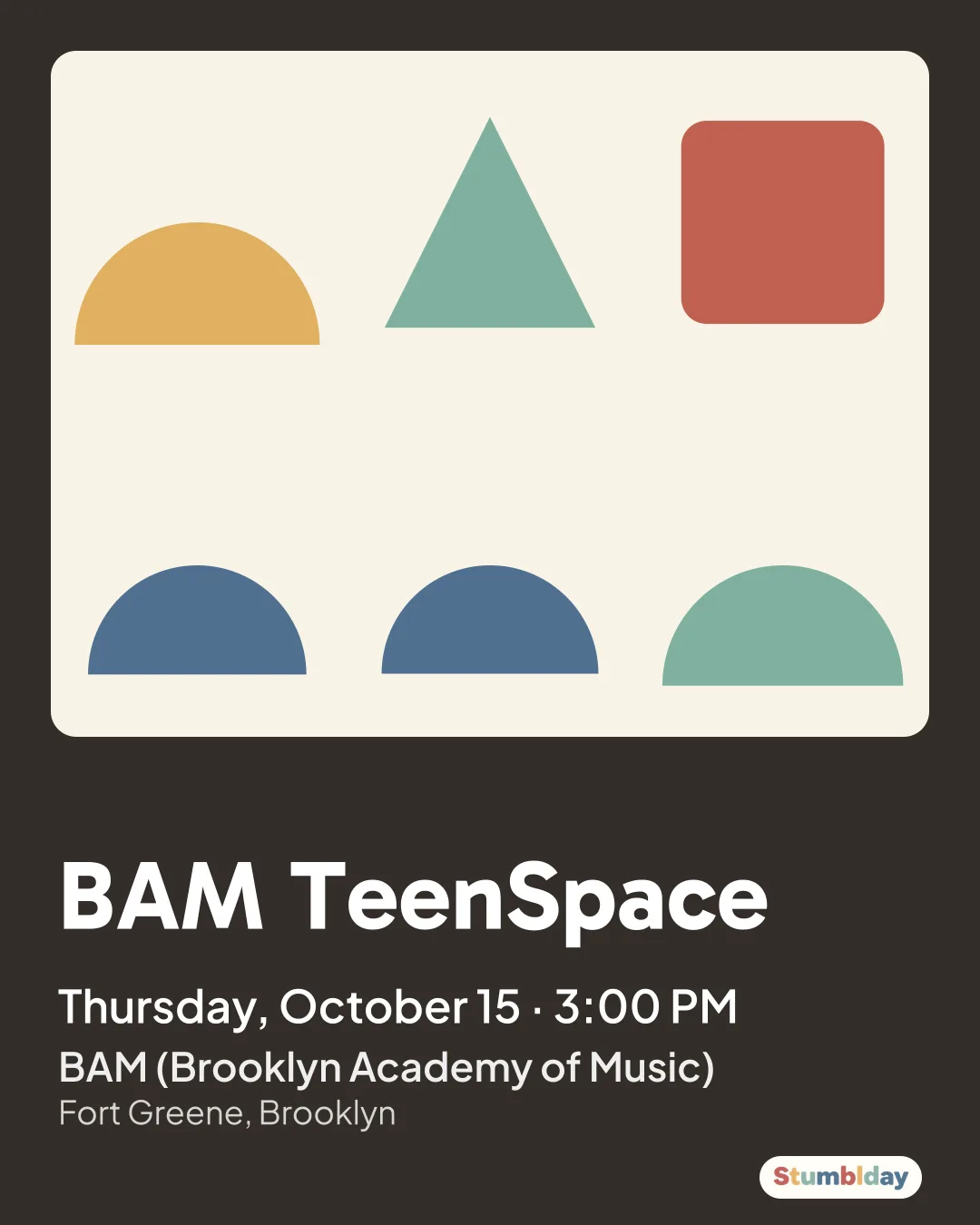 Flyer for BAM TeenSpace: Thursday, October 15 · 3:00 PM at BAM (Brooklyn Academy of Music)
