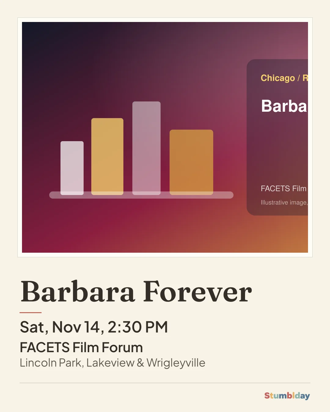 Flyer for Barbara Forever: Sat, Nov 14, 2:30 PM at FACETS Film Forum