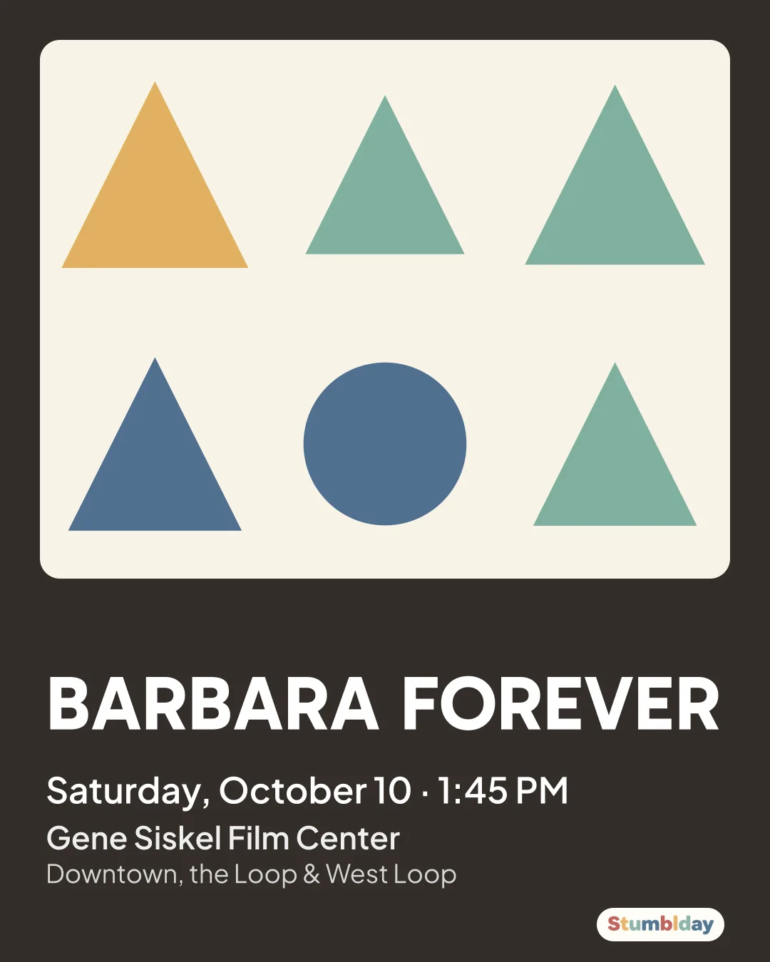 Flyer for BARBARA FOREVER: Saturday, October 10 · 1:45 PM at Gene Siskel Film Center