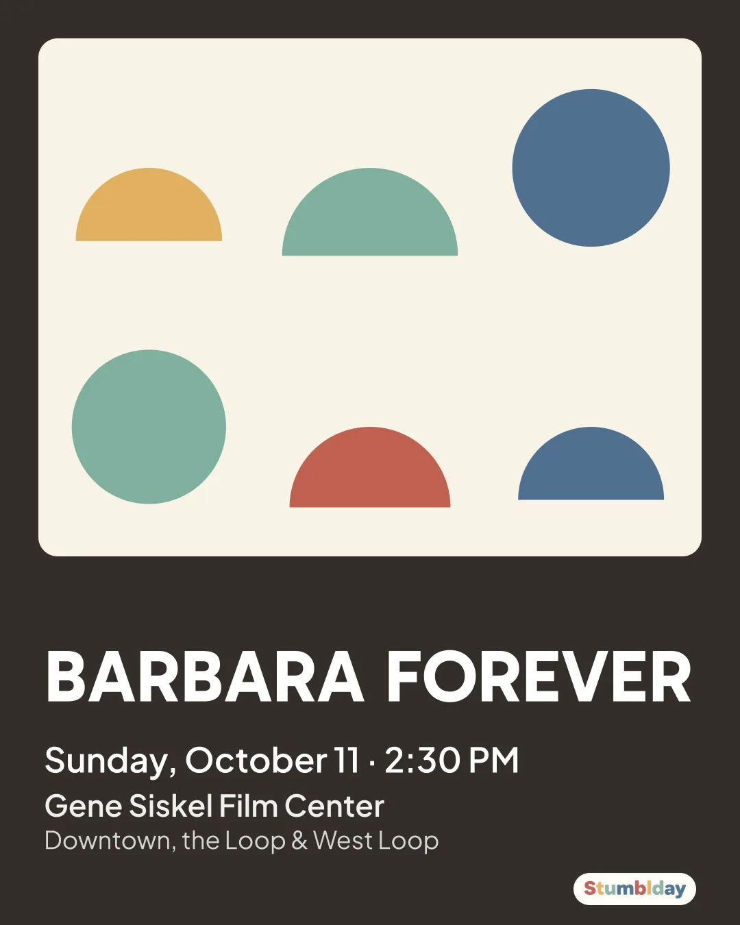 Flyer for BARBARA FOREVER: Sunday, October 11 · 2:30 PM at Gene Siskel Film Center
