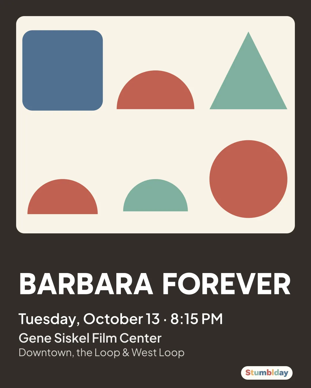 Flyer for BARBARA FOREVER: Tuesday, October 13 · 8:15 PM at Gene Siskel Film Center