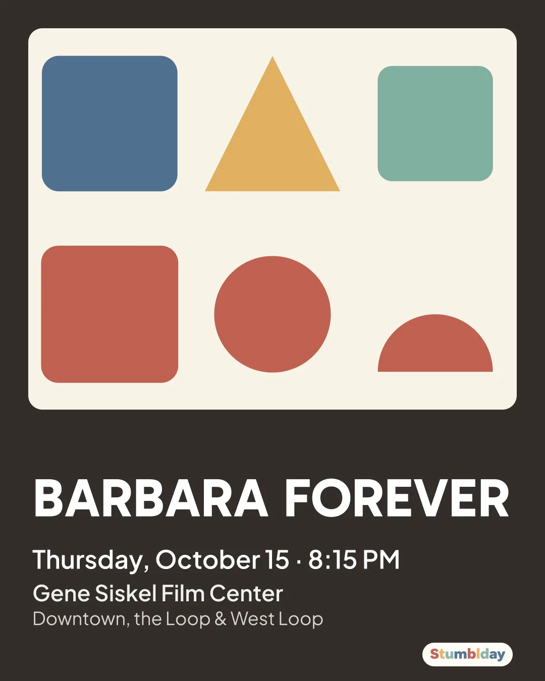Flyer for BARBARA FOREVER: Thursday, October 15 · 8:15 PM at Gene Siskel Film Center