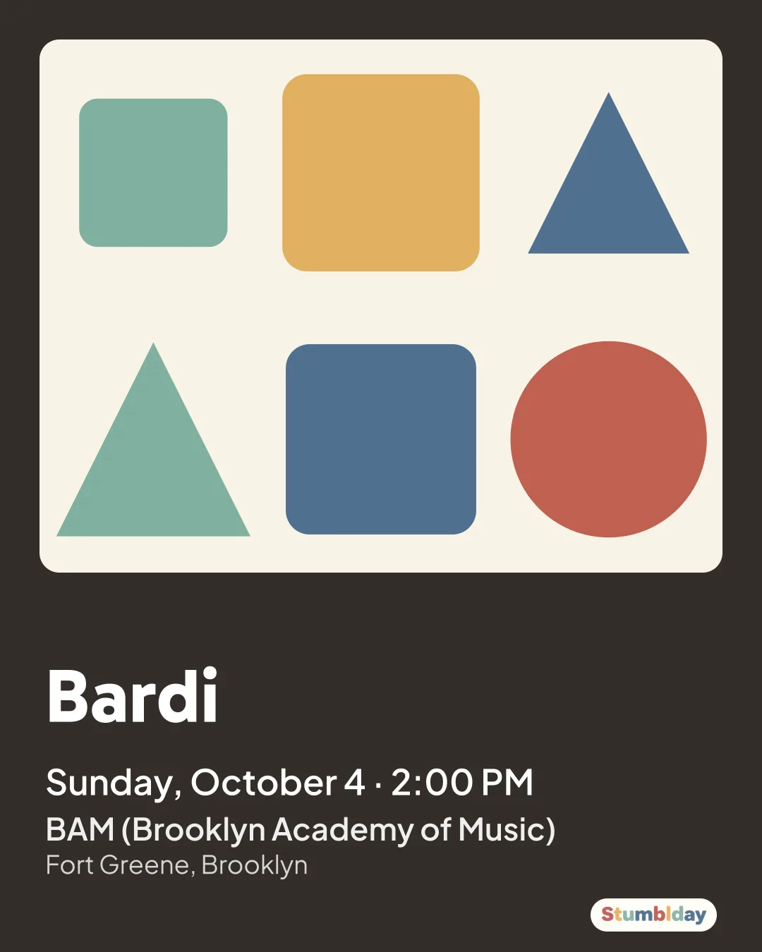 Flyer for Bardi: Sunday, October 4 · 2:00 PM at BAM (Brooklyn Academy of Music)