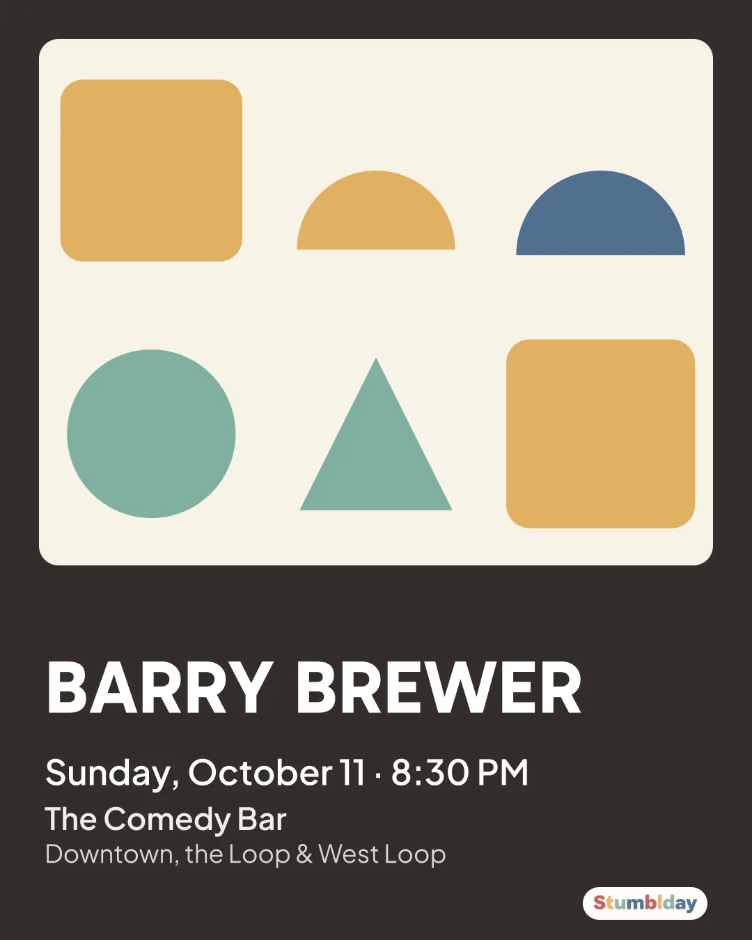 Flyer for BARRY BREWER: Sunday, November 8 · 8:30 PM at The Comedy Bar
