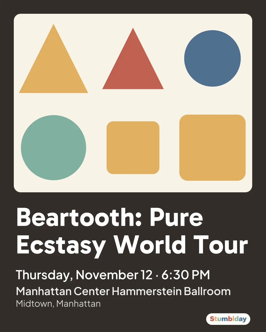 Flyer for Beartooth: Pure Ecstasy World Tour: Thursday, November 12 · 6:30 PM at Manhattan Center Hammerstein Ballroom