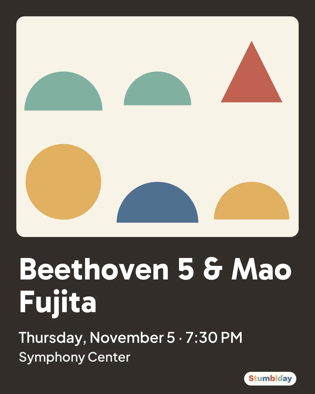 Flyer for Beethoven 5 & Mao Fujita: Thursday, November 5 · 7:30 PM at Symphony Center