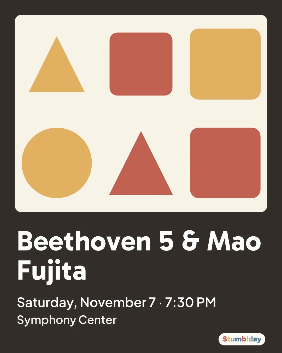Flyer for Beethoven 5 & Mao Fujita: Saturday, November 7 · 7:30 PM at Symphony Center