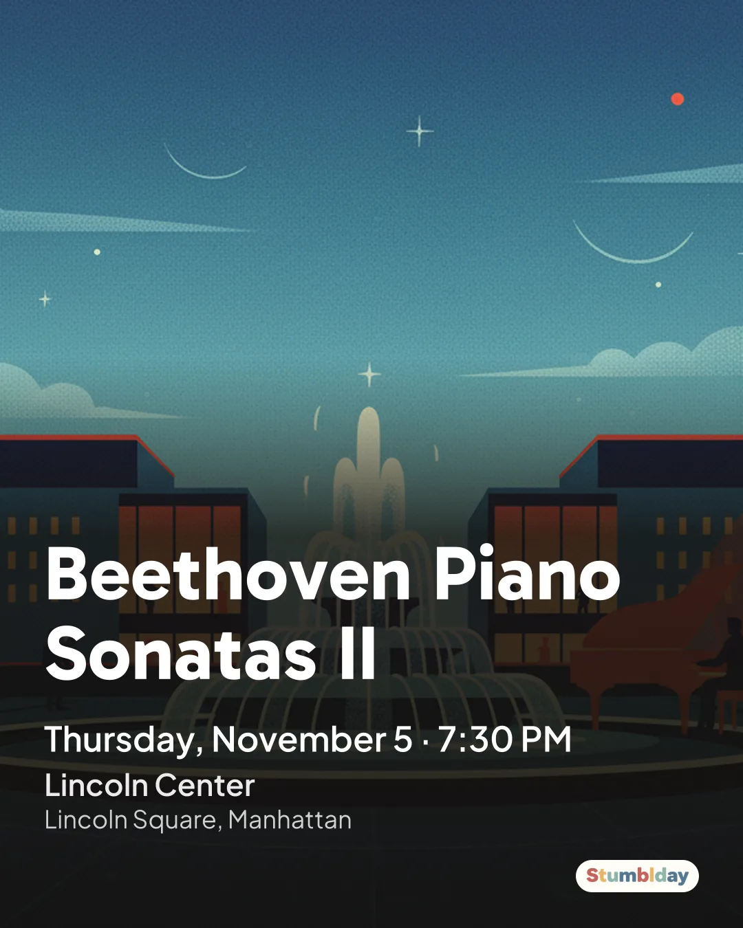 Flyer for Beethoven Piano Sonatas II: Thursday, November 5 · 7:30 PM at Lincoln Center