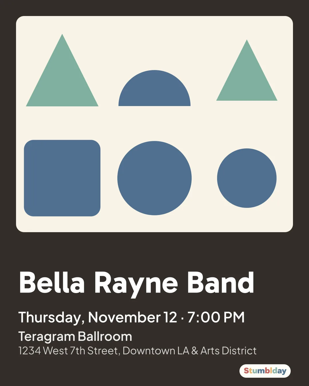 Flyer for Bella Rayne Band: Thursday, November 12 · 7:00 PM at Teragram Ballroom