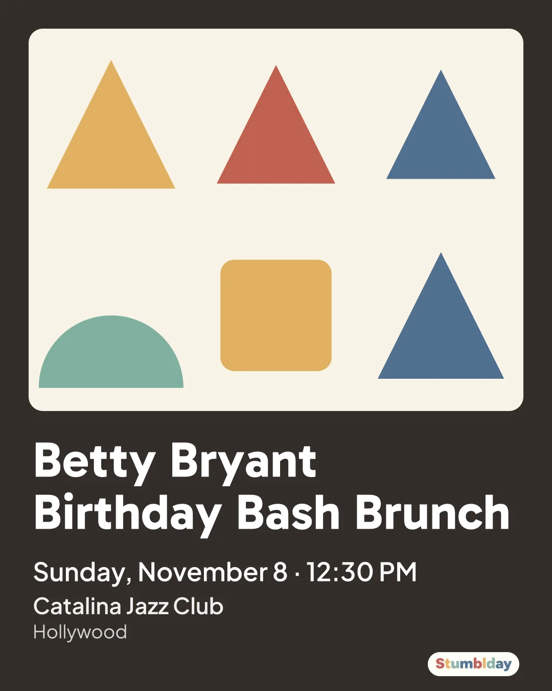 Flyer for Betty Bryant Birthday Bash Brunch: Sunday, November 8 · 12:30 PM at Catalina Jazz Club