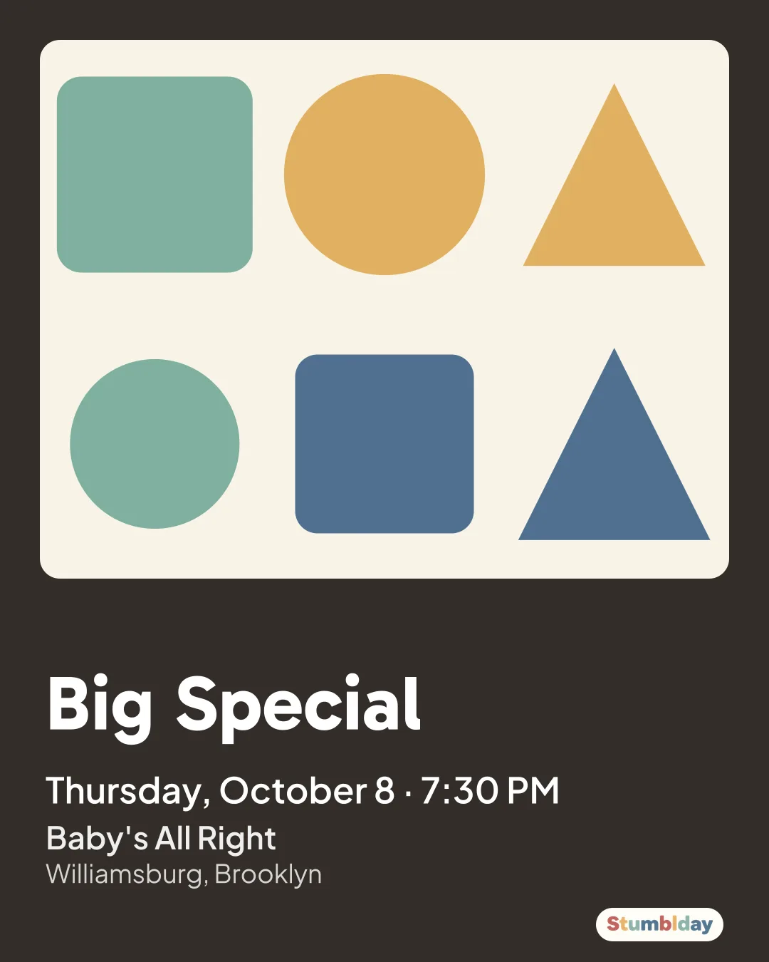 Flyer for Big Special: Thursday, October 8 · 7:30 PM at Baby's All Right