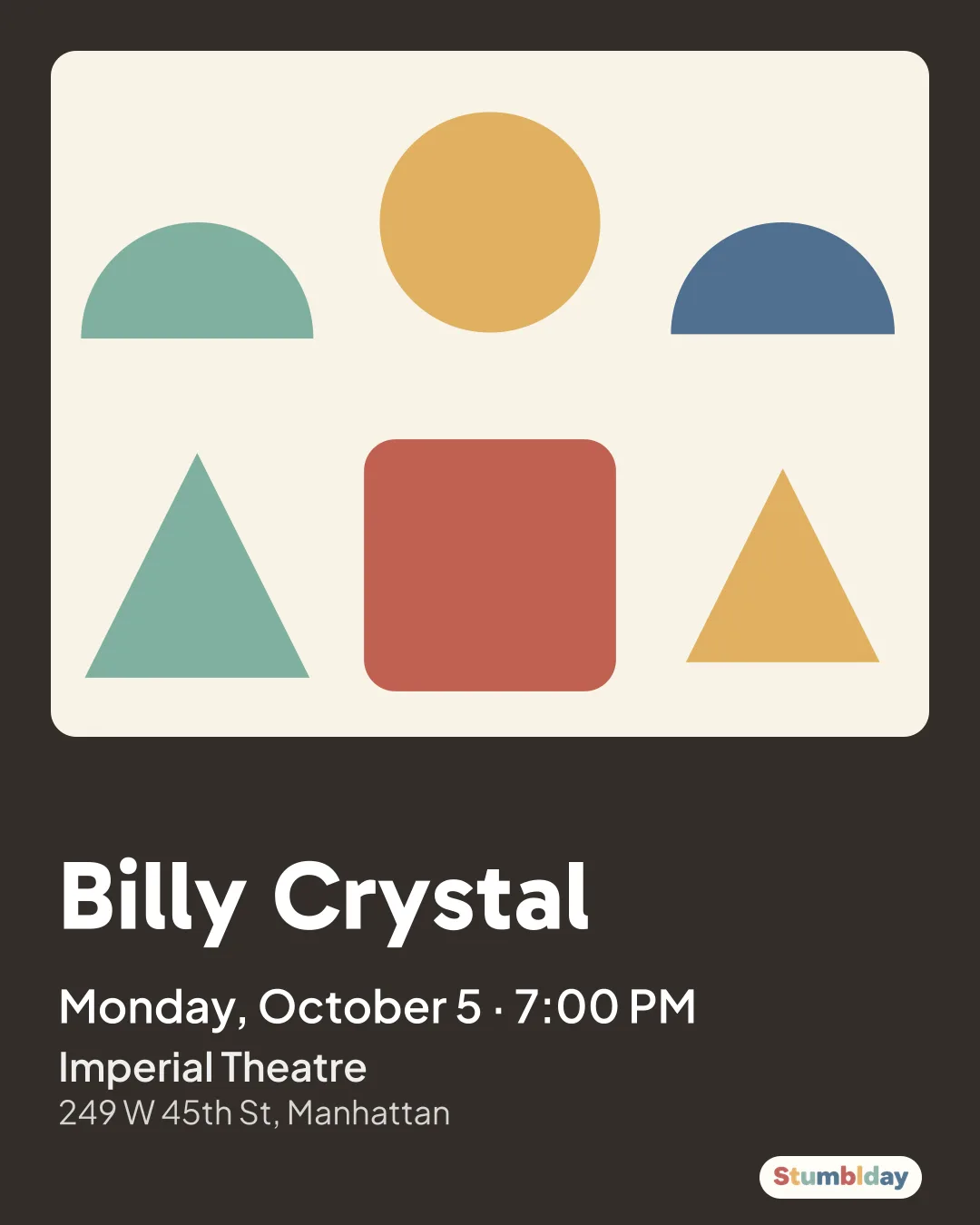 Flyer for Billy Crystal: Monday, October 5 · 7:00 PM at Imperial Theatre