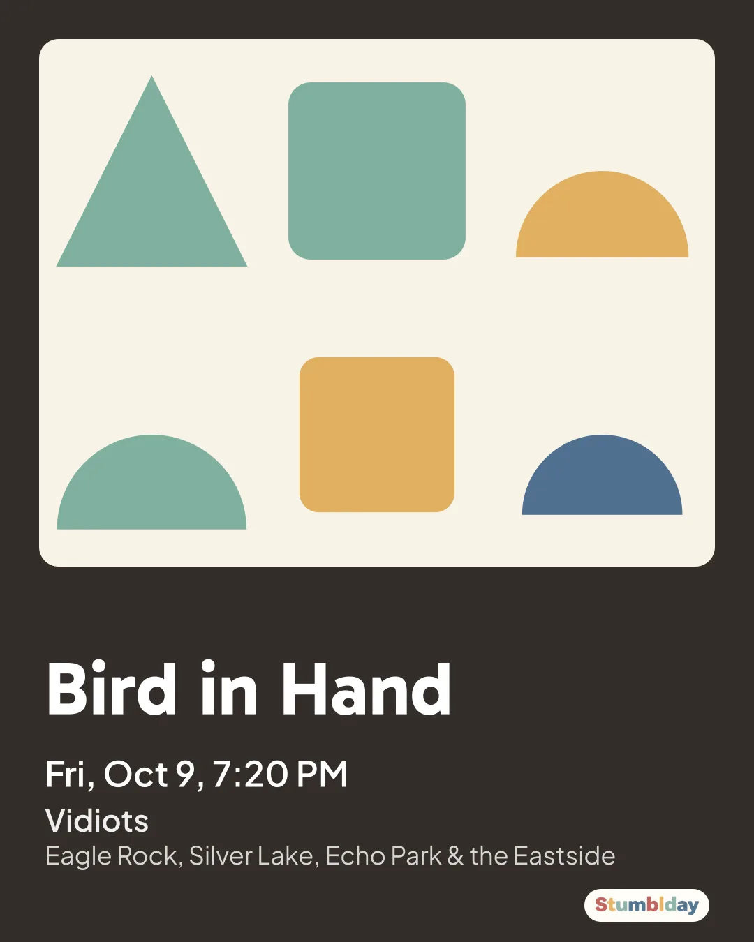 Flyer for Bird in Hand: Fri, Oct 9, 7:20 PM at Vidiots