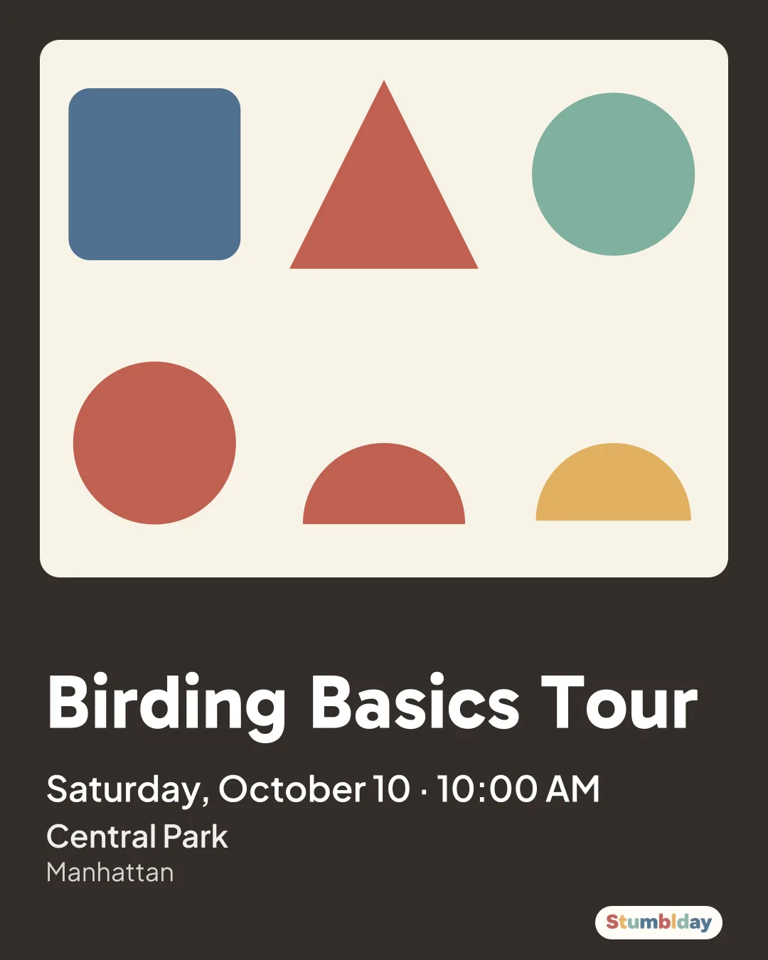Flyer for Birding Basics Tour: Saturday, October 10 · 10:00 AM at Central Park