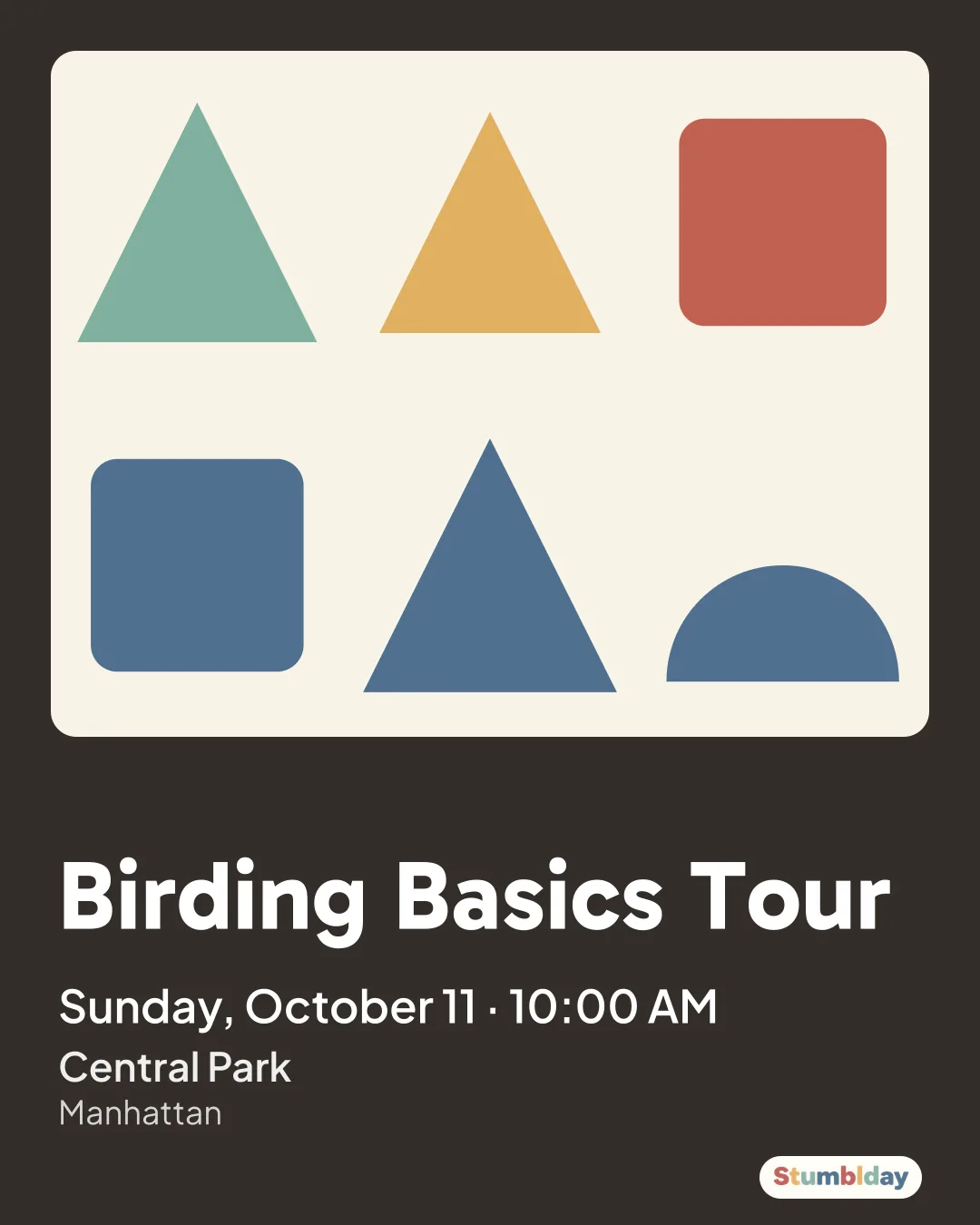 Flyer for Birding Basics Tour: Sunday, October 11 · 10:00 AM at Central Park