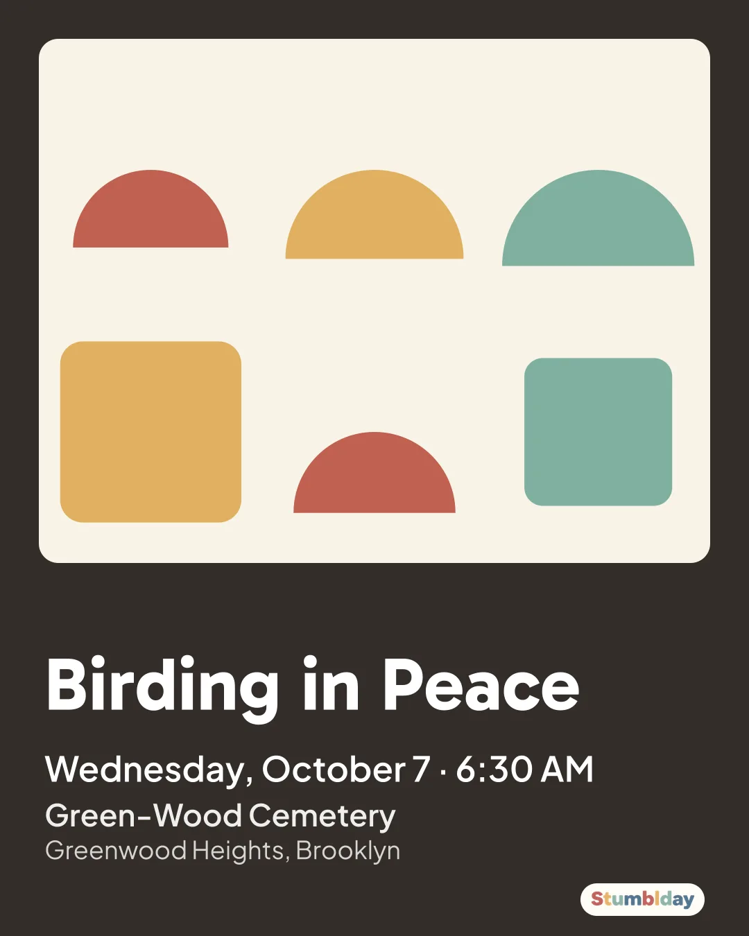 Flyer for Birding in Peace: Wednesday, October 7 · 6:30 AM at Green-Wood Cemetery