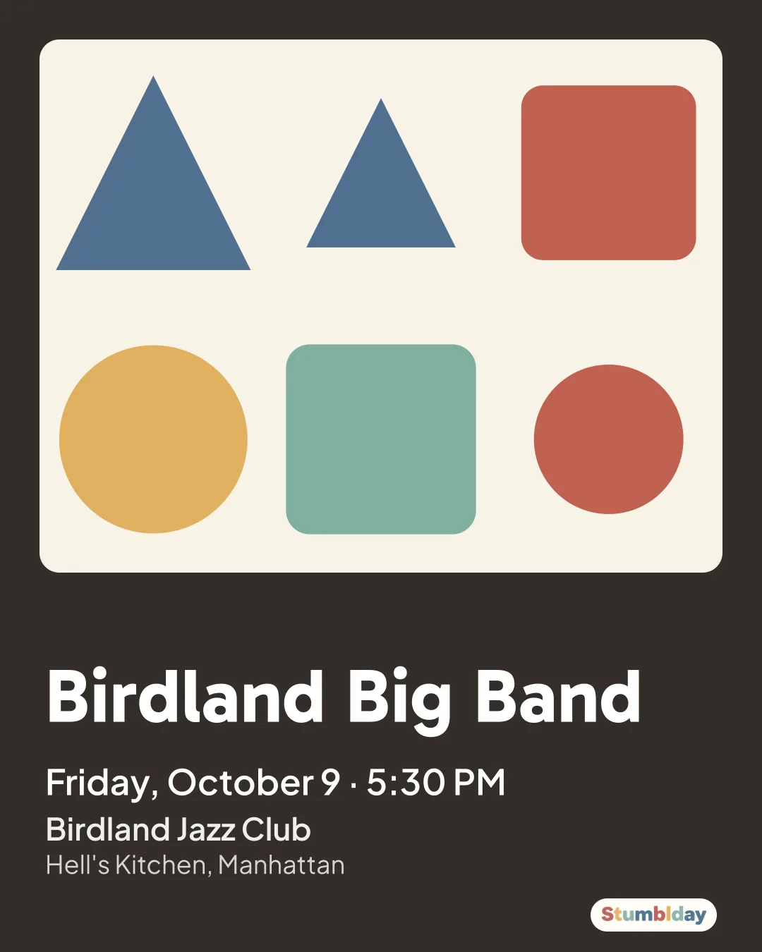 Flyer for Birdland Big Band: Friday, October 9 · 5:30 PM at Birdland Jazz Club