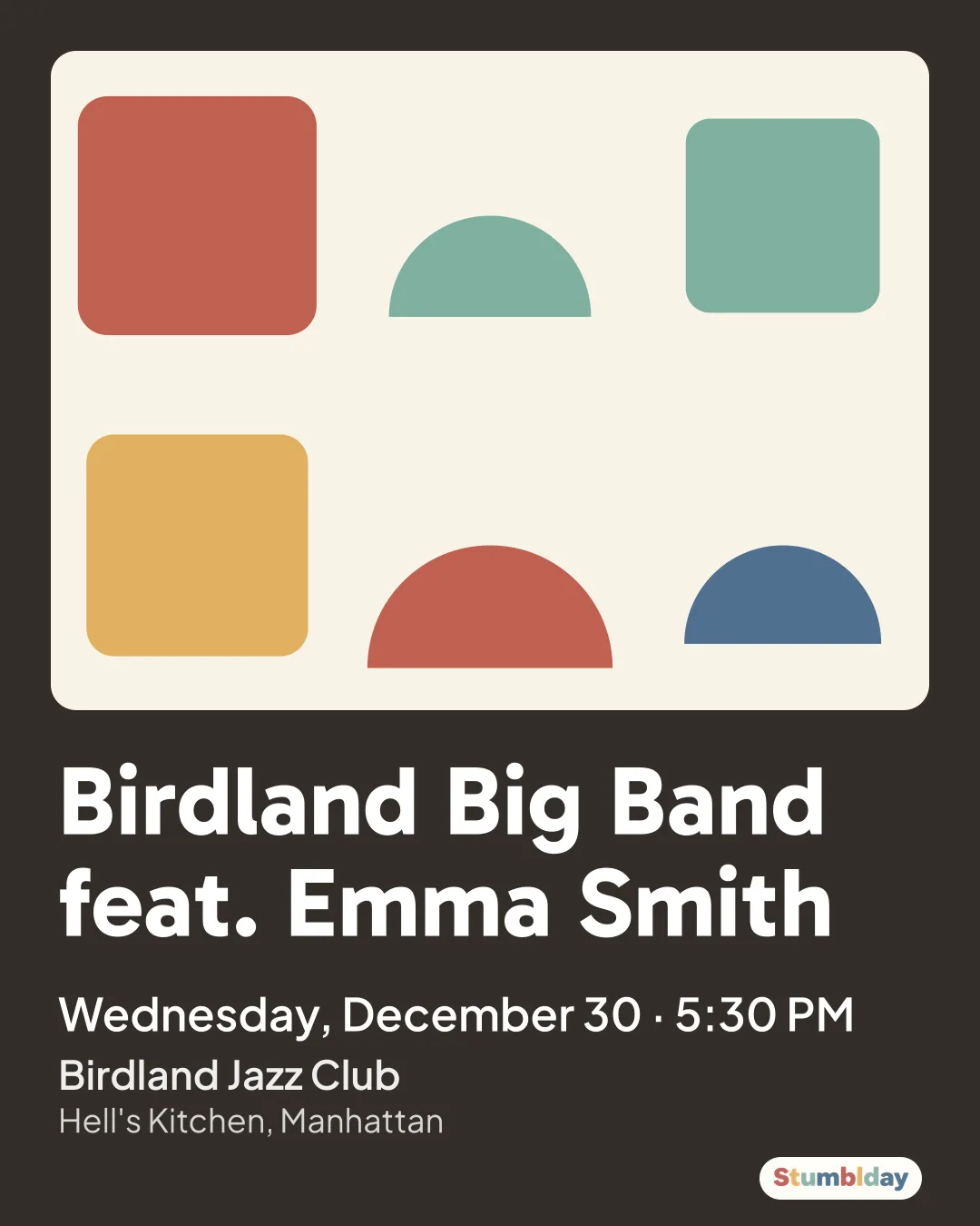 Flyer for Birdland Big Band feat. Emma Smith: Wednesday, December 30 · 5:30 PM at Birdland Jazz Club