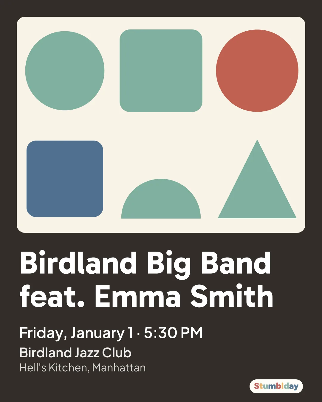 Flyer for Birdland Big Band feat. Emma Smith: Friday, January 1 · 5:30 PM at Birdland Jazz Club