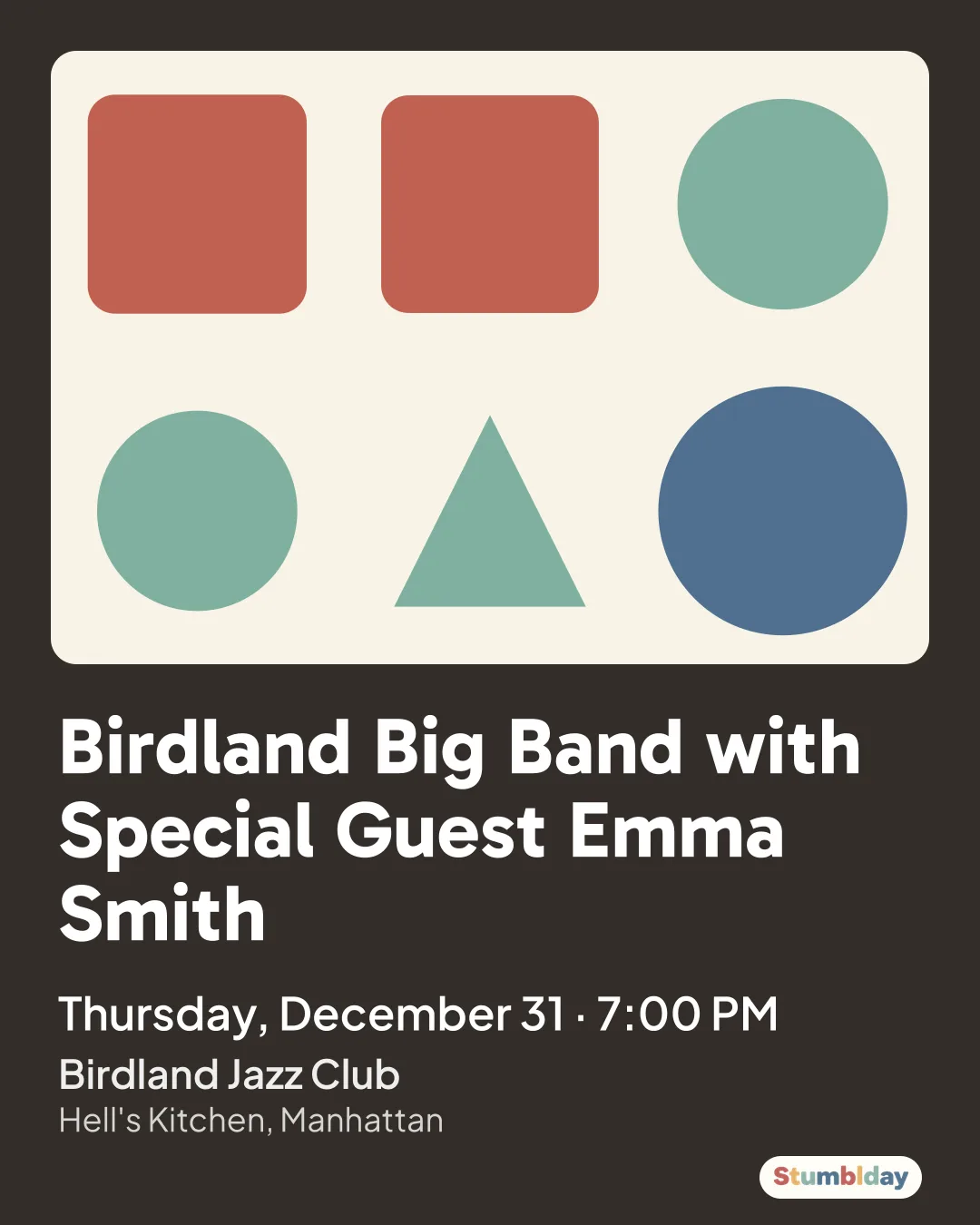 Flyer for Birdland Big Band with Special Guest Emma Smith: Thursday, December 31 · 7:00 PM at Birdland Jazz Club