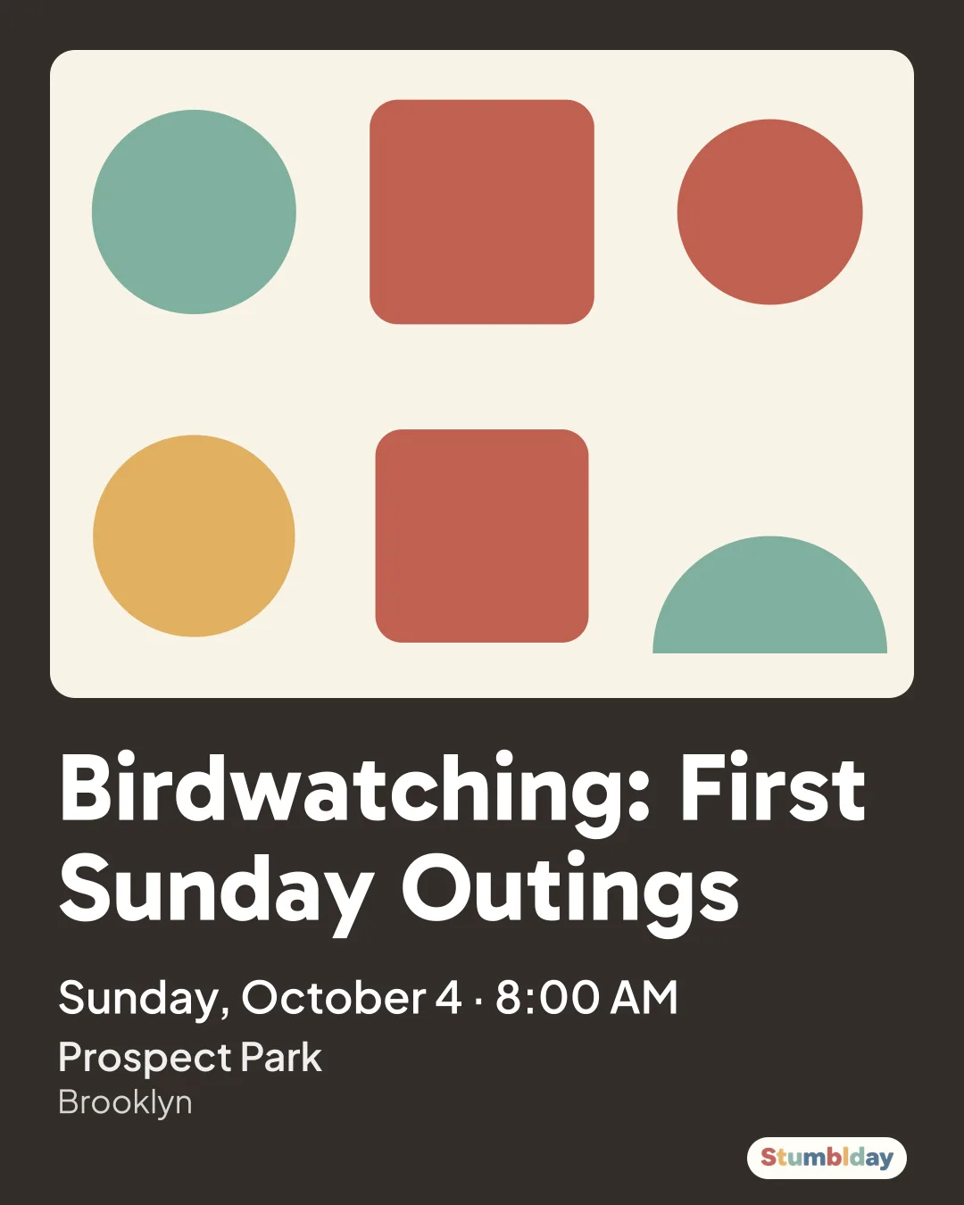 Flyer for Birdwatching: First Sunday Outings: Sunday, October 4 · 8:00 AM at Prospect Park